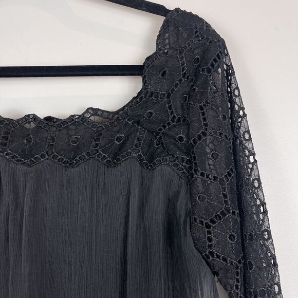 ECI New York Womens Top Sz 14 Black Silk lace Whimsygoth Witchy Fairy Grunge - Picture 2 of 9